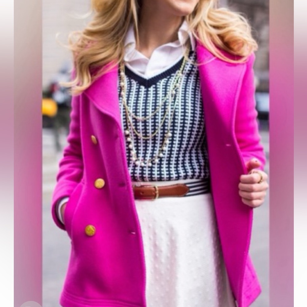 J. Crew Vibrant Pink Pea Coat